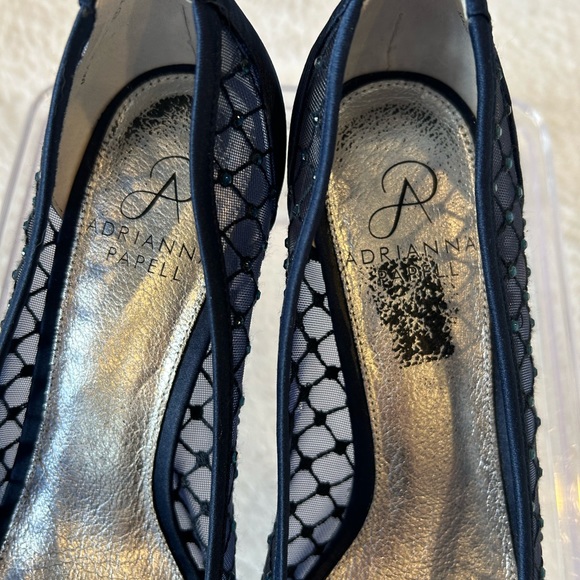 Adrianna Papell navy blue mesh peep toe heels with rhinestones. Size 8W - Picture 9 of 11